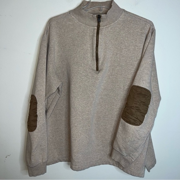 Woolrich Pullover 1/4 Zip Sweater Oatmeal with Elbow Patches Men’s Size Large - Picture 5 of 13